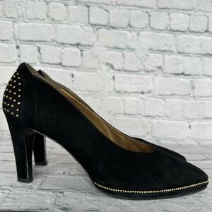 Vintage Stuart Weitzman Suede Studded Heels Size 8.5  black Gold
